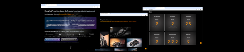 Screenshots der Astra + Greenshift Landingpage