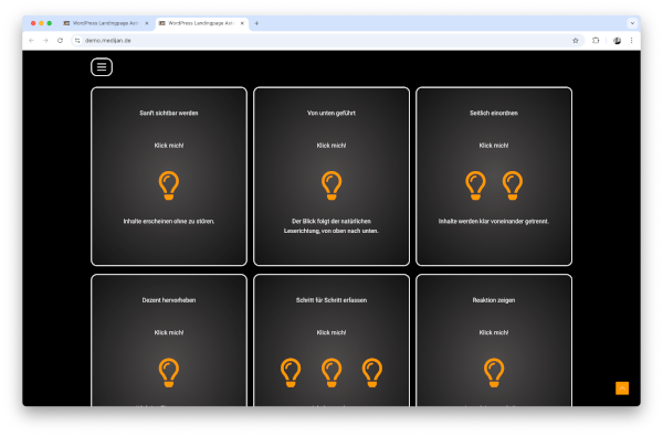 Screenshot Landingpage Demo Astra Greenshift Abschnitt Animation Grid