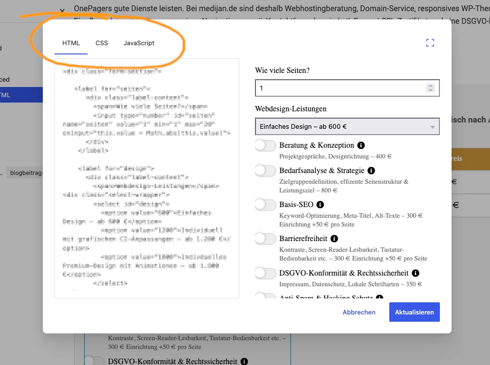 Screenshot der neuen Editor Strukturen für individuelles HTML in WordPress 7.0 Screenshot der neuen Editor Strukturen für individuelles HTML in WordPress 7.0