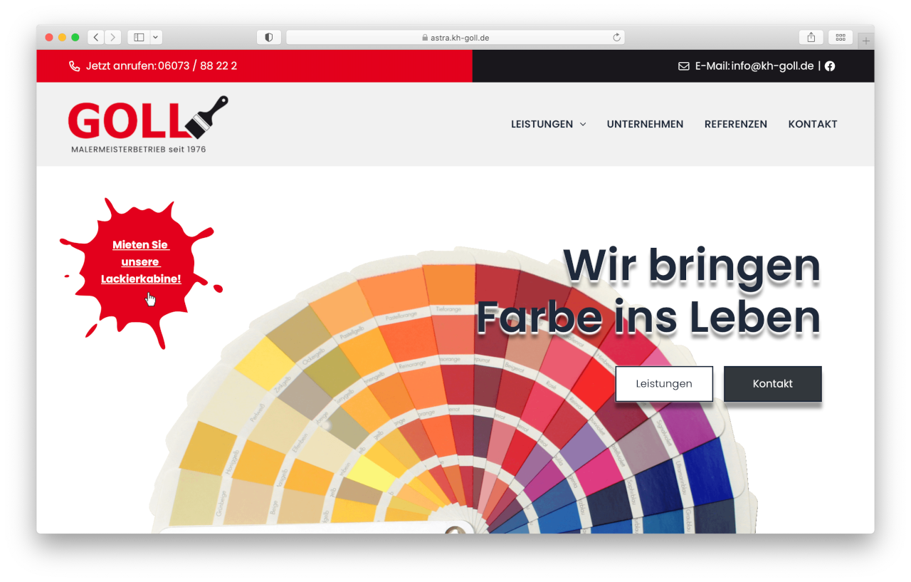 Malermeisterbetrieb Goll - Screenshot Astra-Website