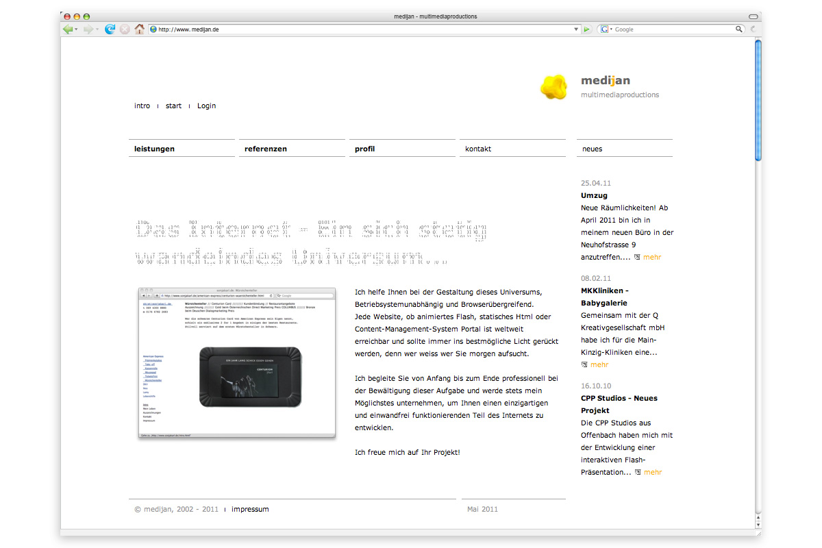 medijan.de Website –Homepage-Screenshot aus 2011
