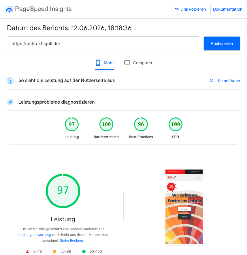 Malermeisterbetrieb Goll – WordPress-Migration von DIVI zu Astra – Nachher